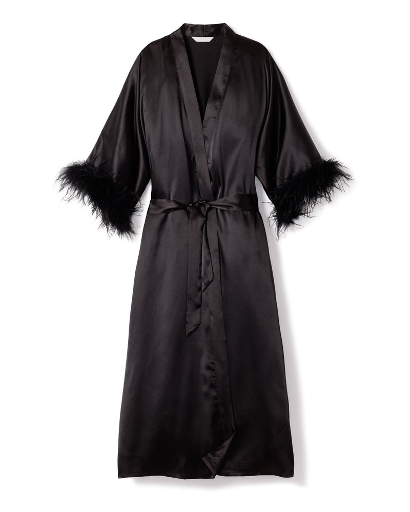 Women's Silk Long Feather Robe in Black – Petite Plume