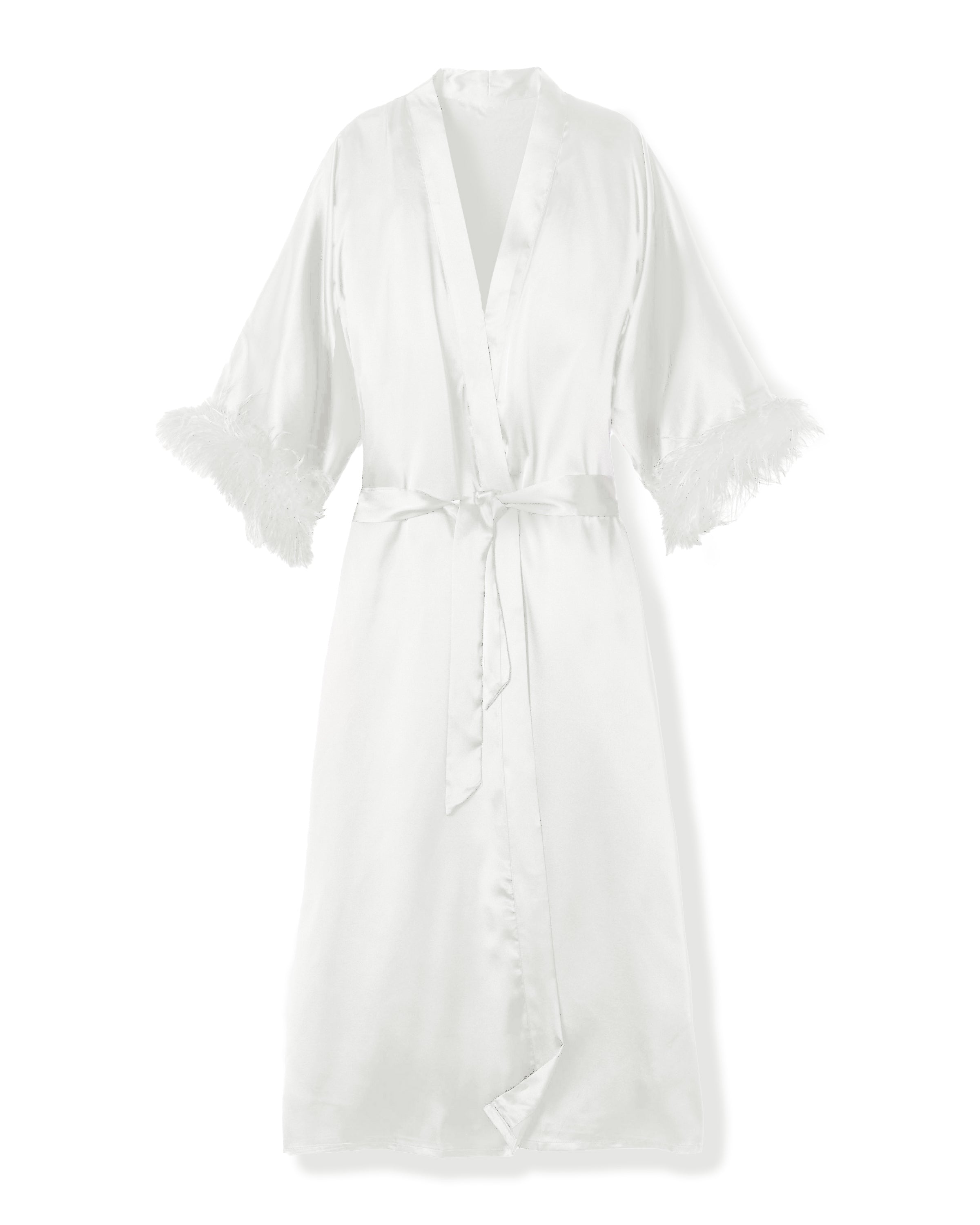 Women's Silk Long Feather Robe in White