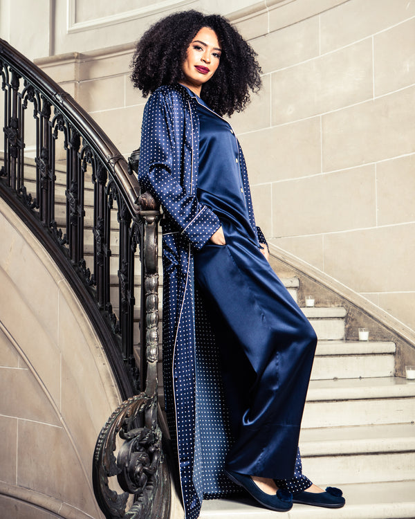 Women's Juliette Slipper in Navy Suede with a Festive Pom