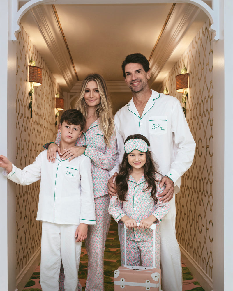 Colony Hotel x Petite Plume Men's White with Green Piping Pajama Set