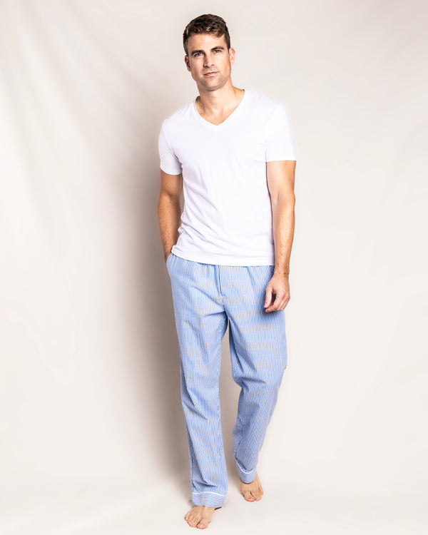 Men's Twill Pajama Pants in French Blue Seersucker