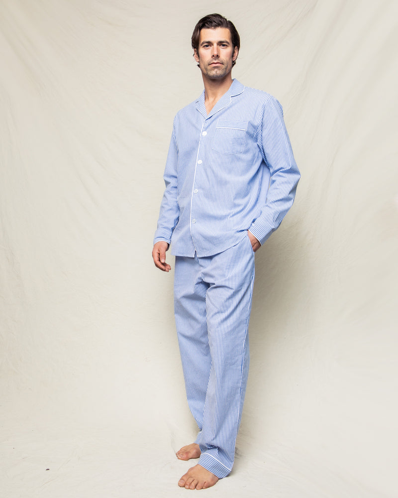 Men's Twill Pajama Set in French Blue Seersucker