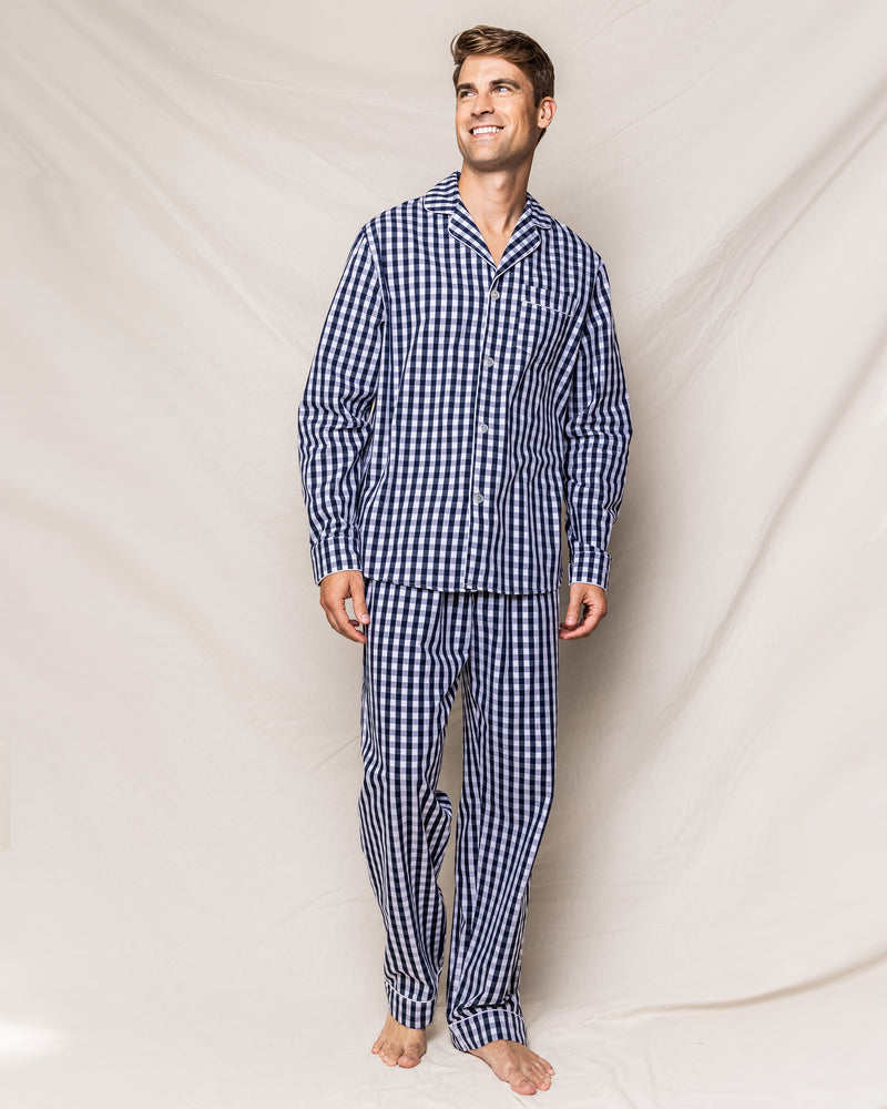 Men's Navy Gingham Flannel Pajama Set