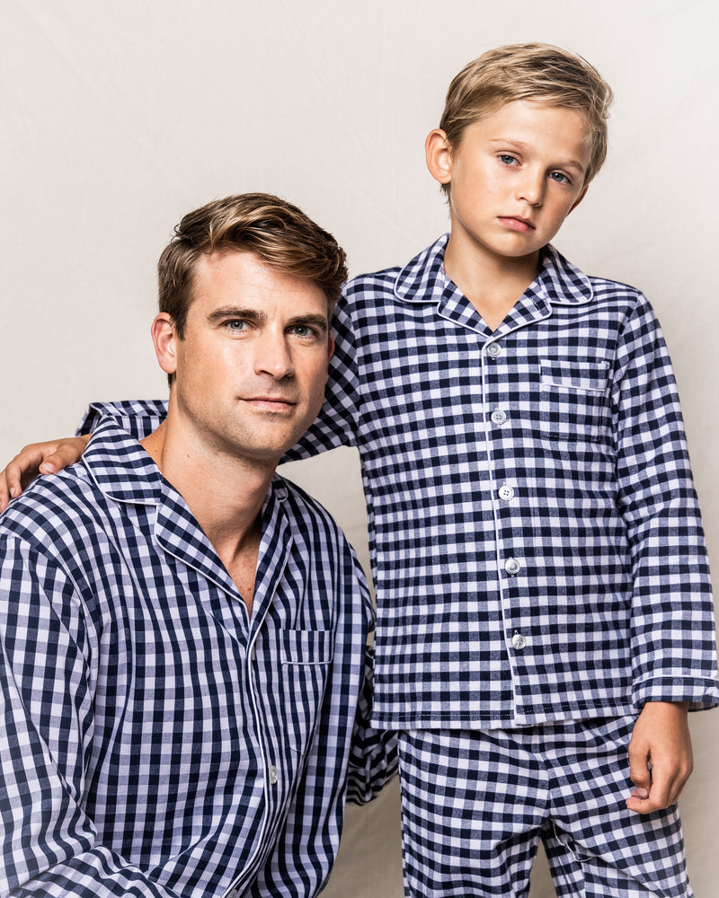 Kid's Twill Pajama Set in Navy Gingham