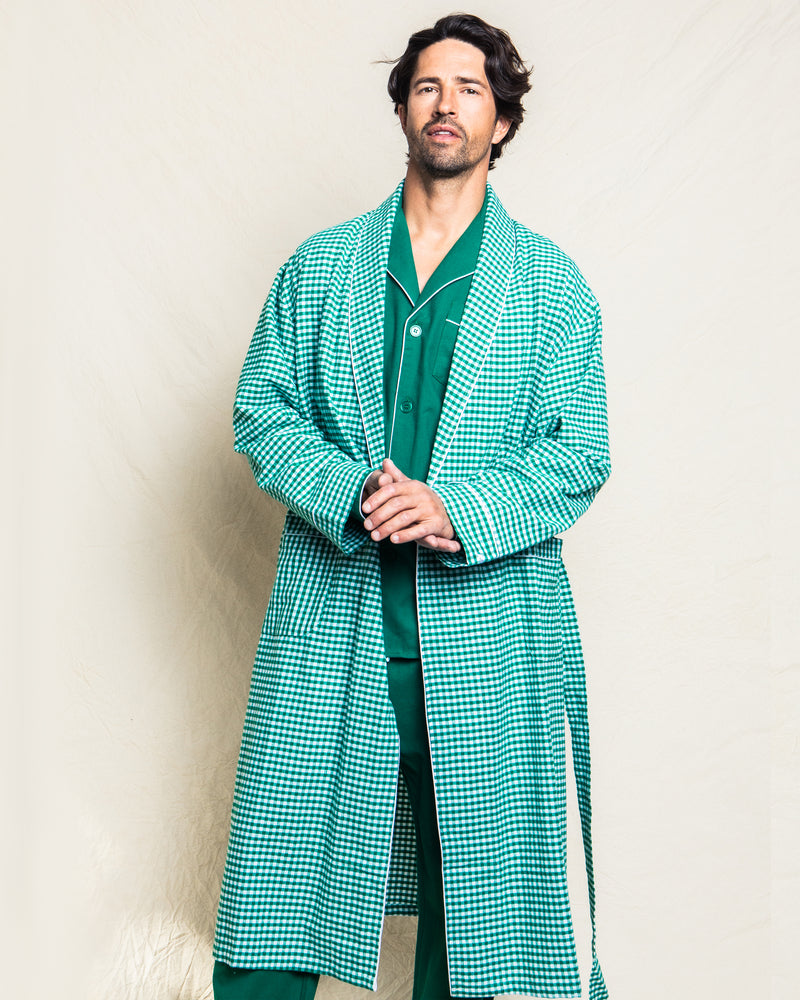 Men's Green Gingham Flannel Robe