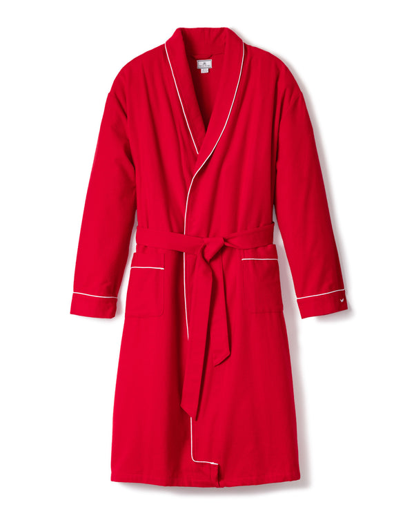 Men's Red Flannel Robe with White Piping