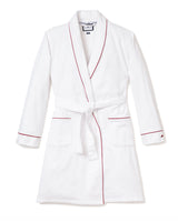 Men's White Flannel Robe with Red Piping
