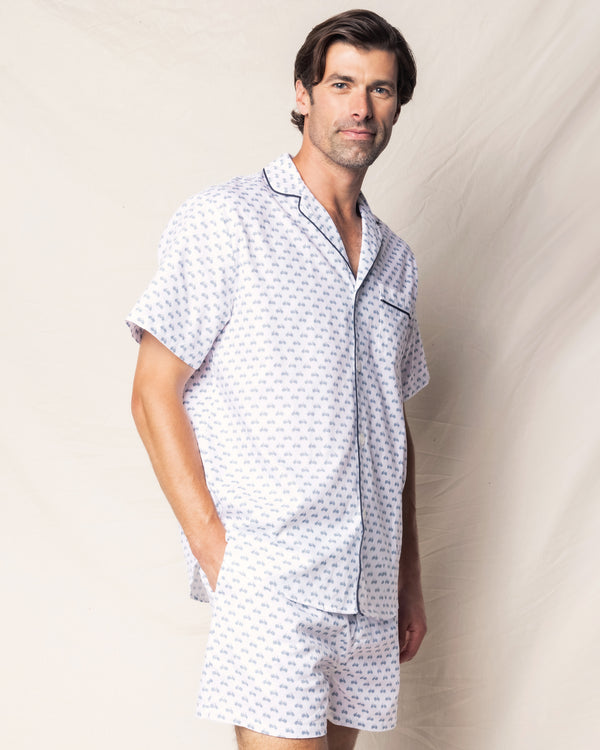 Men's Twill Pajama Short Set in Bicyclette