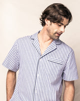 Men's Navy French Ticking Short Set