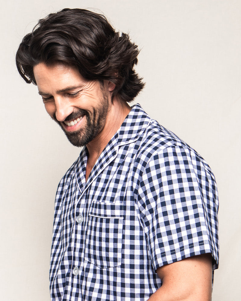 Men's Navy Gingham Short Set