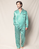 100% Mulberry Silk Green Stripe Men's Luxe Pajama
