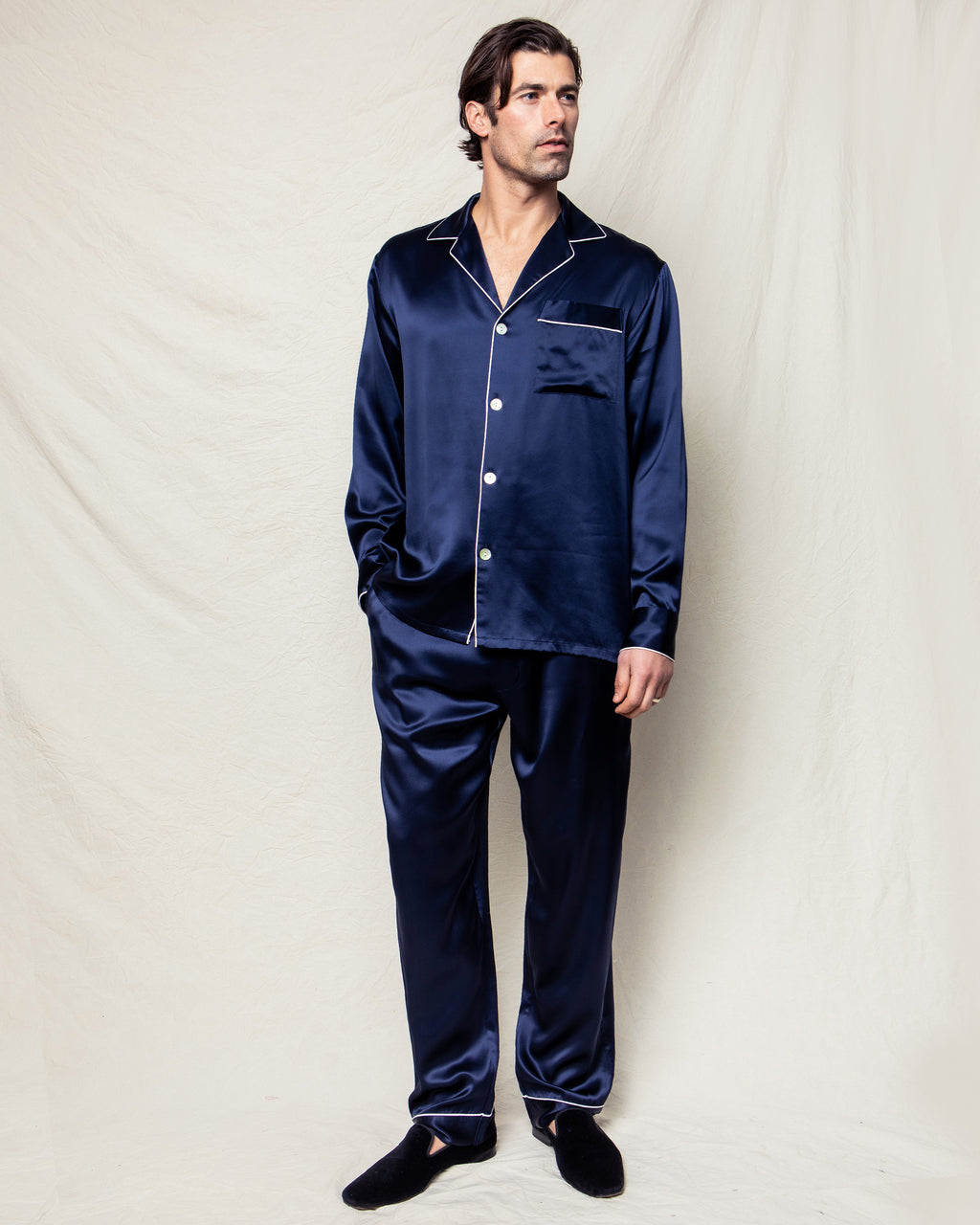 100% Mulberry Navy Silk Men's Luxe Pajama – Petite Plume
