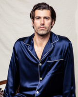 100% Mulberry Navy Silk Men's Luxe Pajama