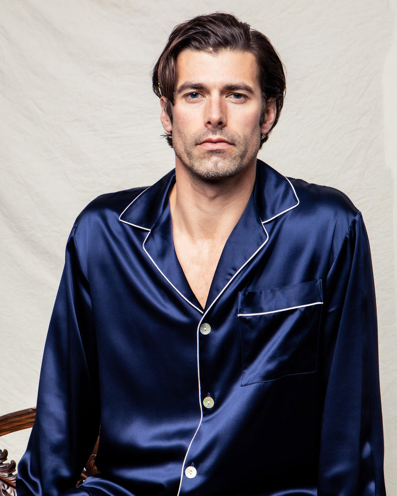 Men's Silk Pajama Set in Navy – Petite Plume