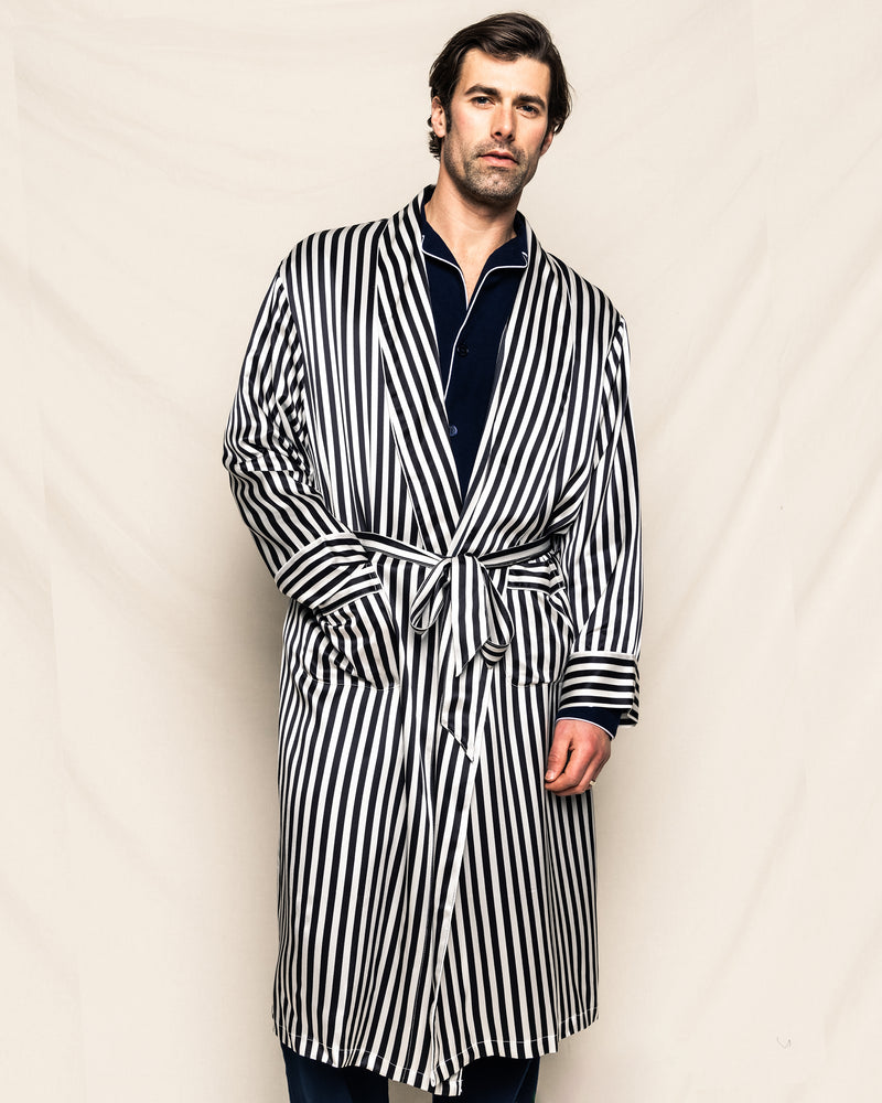 100% Mulberry Silk Men's Bengal Stripe Long Robe