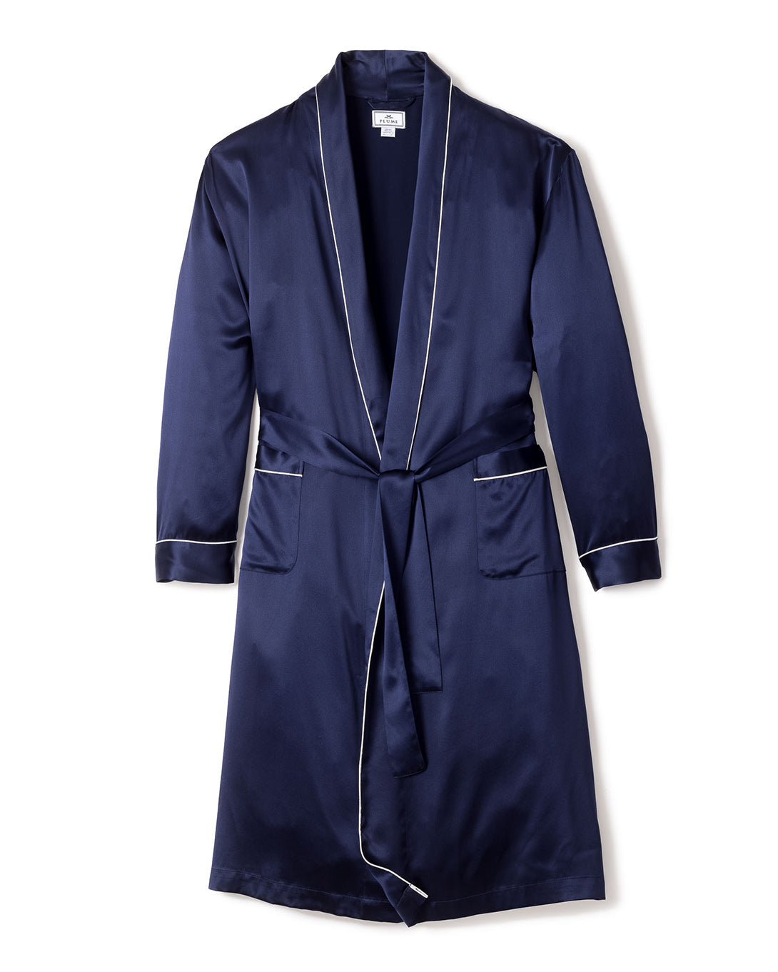 Mens Navy Silk Long Robe in Navy in Navy#Color_Navy