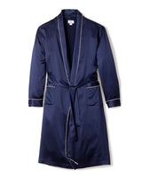 100% Mulberry Navy Silk Men's Long Robe