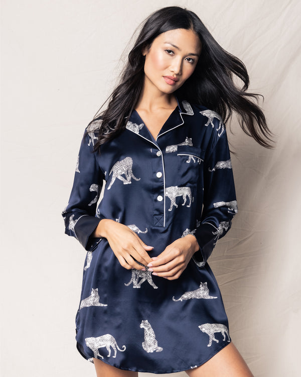 Women's Silk Nightshirt in Panthère de Nuit