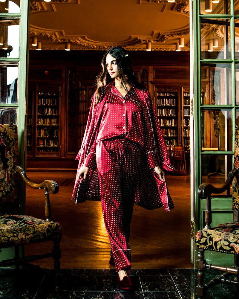 Women's Silk Pajama Set in Bordeaux Polka Dot – Petite Plume