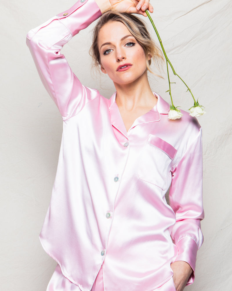 Women's Silk Pajama Set in Pink