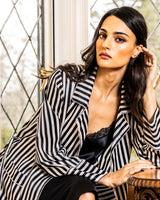 100% Mulberry Silk Bengal Stripe Long Robe