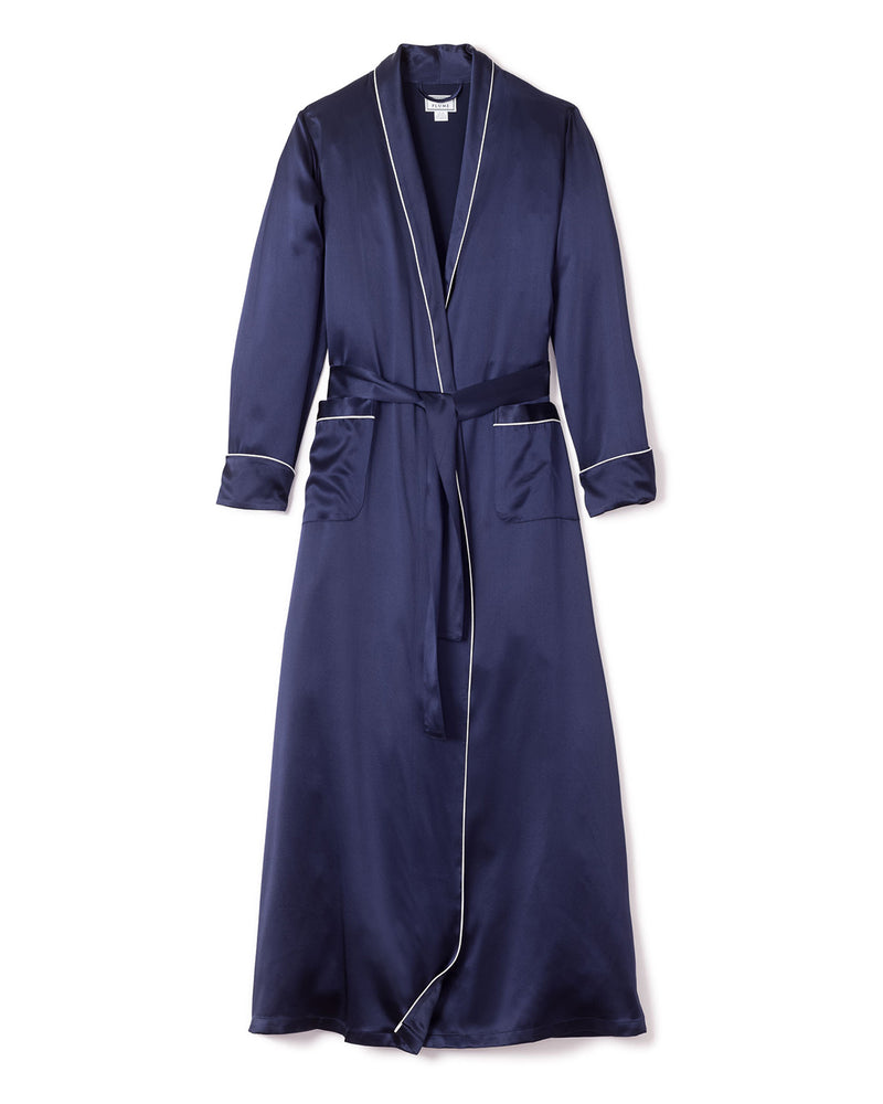 100% Mulberry Navy Silk Luxe Long Robe