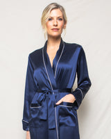 100% Mulberry Navy Silk Luxe Long Robe