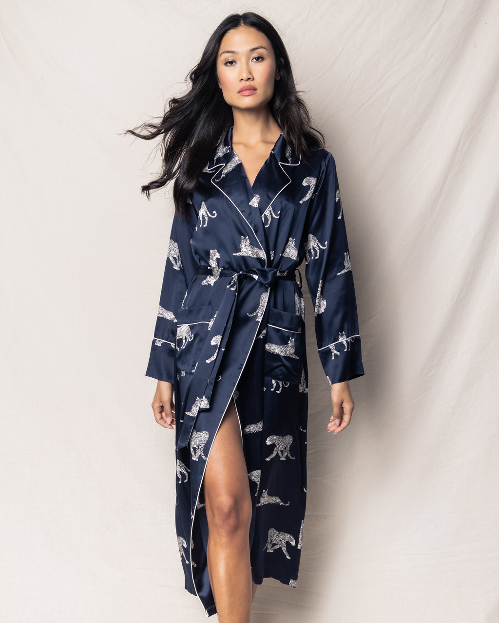 Women's Silk Long Robe in Panthère de Nuit – Petite Plume