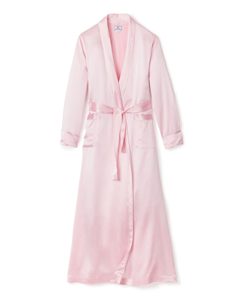 Petite Plume Women's Silk Long Robe in Pink XS
