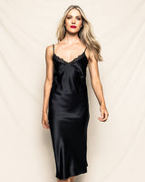 100% Mulberry Silk Black Cosette Night Dress with Lace