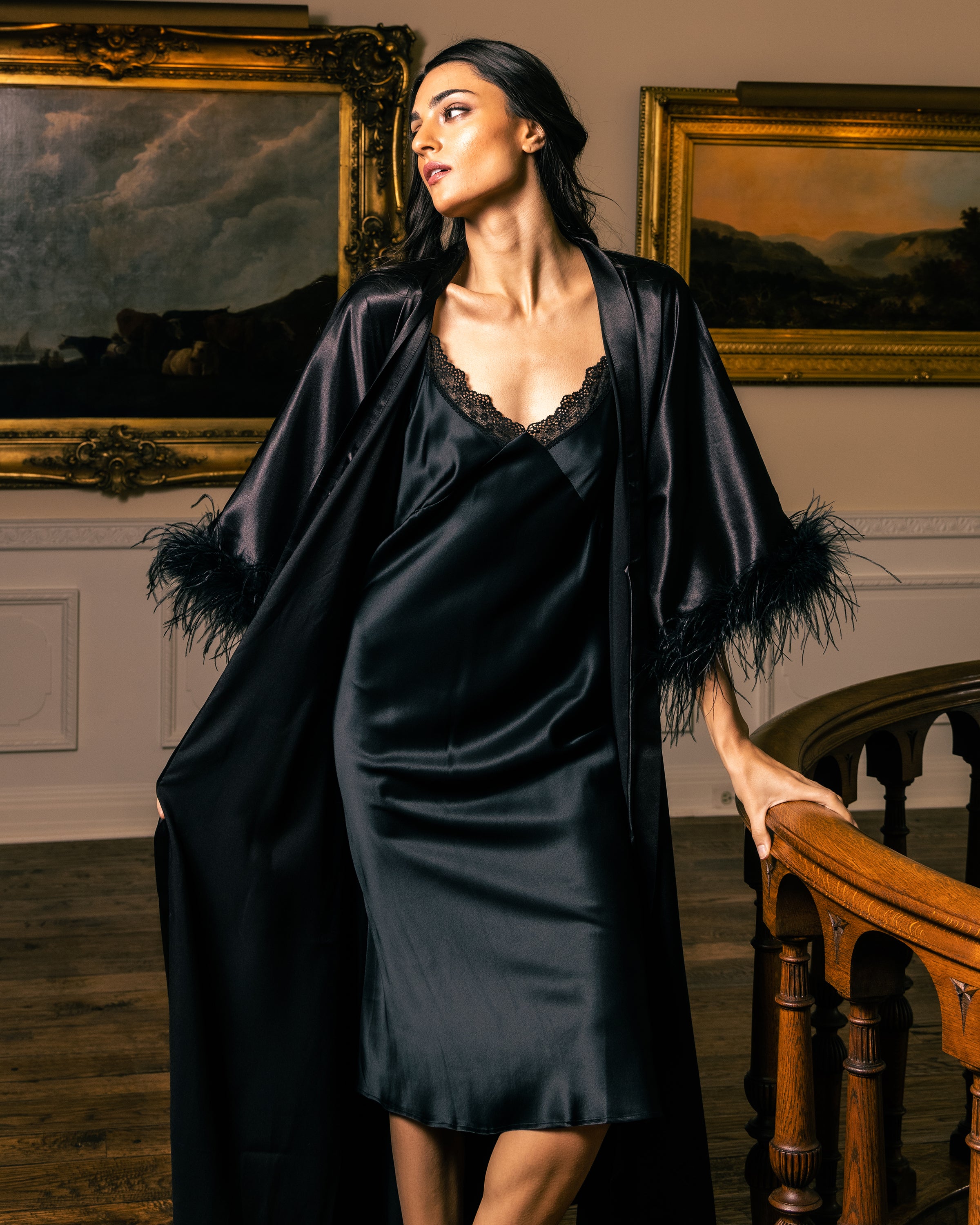 black silk dressing gown womens Robes For Women Women Long Silk Kimono Dressing Gown Babydoll Lace Lingerie Bath Robe Black ,ac1102"