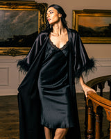 100% Mulberry Silk Black Cosette Night Dress with Lace