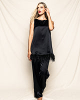100% Mulberry Black Silk Tunic Set with Feathers