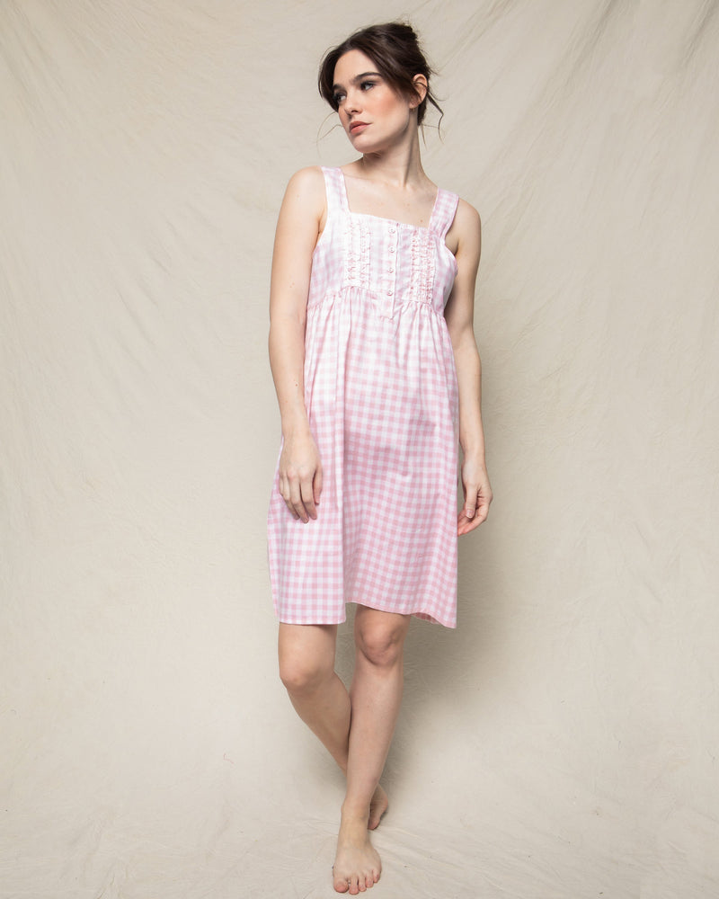 Women's Twill Charlotte Nightgown in Pink Gingham