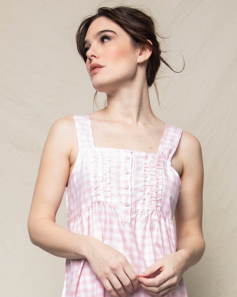 Women's Twill Charlotte Nightgown in Pink Gingham