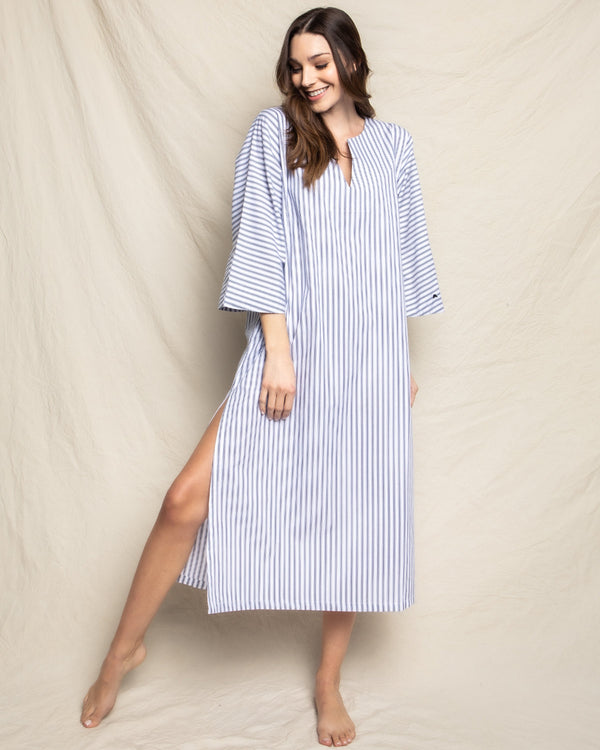 Women's Twill Caftan in Navy French Ticking