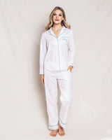 Colony Hotel x Petite Plume Women's White with Green Piping Pajama Set
