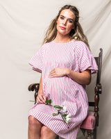 Women's Twill Hospital Gown in Antique Red Ticking