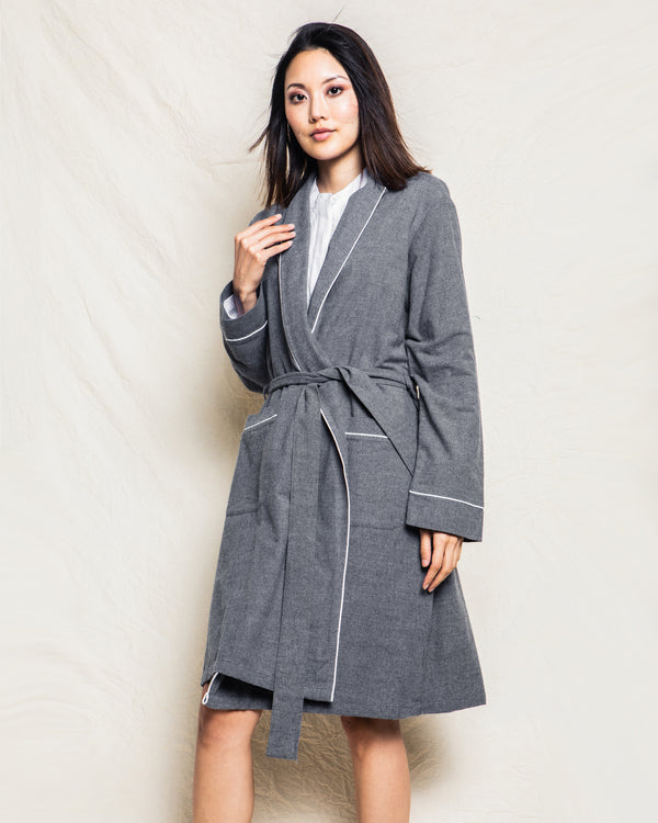 Women's Flannel Robe in Grey
