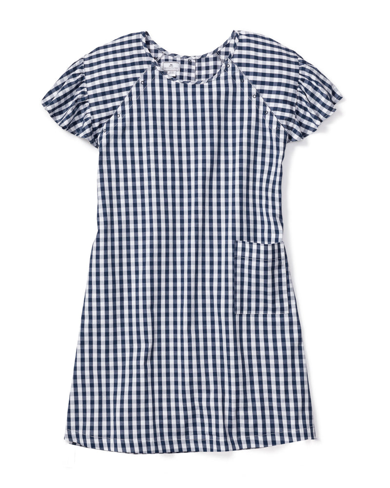 Women's Navy Gingham Hospital Gown