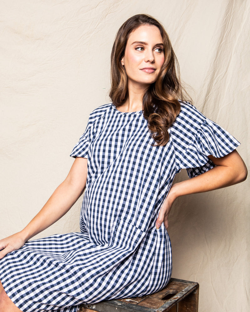 Women's Navy Gingham Hospital Gown