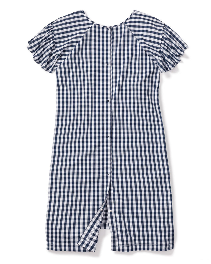 Women's Navy Gingham Hospital Gown