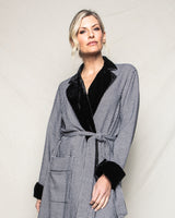 Women's West End Houndstooth Long Robe with Velvet Trim