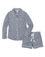 Navy Gingham Long Sleeve Short Set