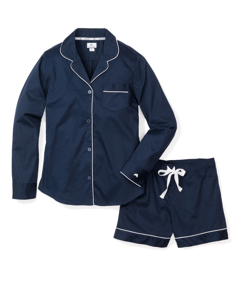 Women's Navy Twill Long Sleeve Short Set