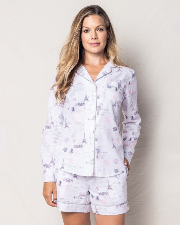 Women's Twill Pajama Long Sleeve Short Set in Paris Musings