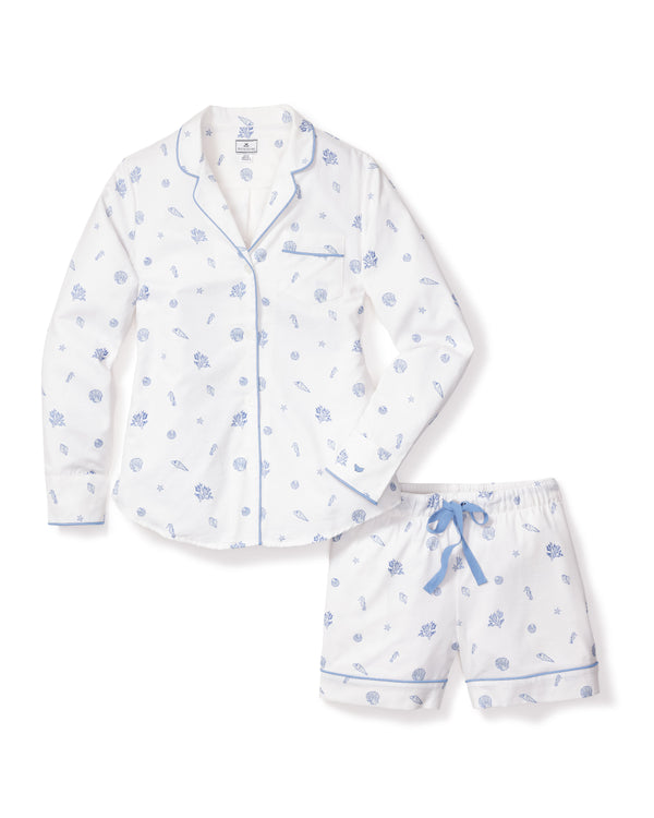 Women's Twill Pajama Long Sleeve Short Set in Suffolk Seashells