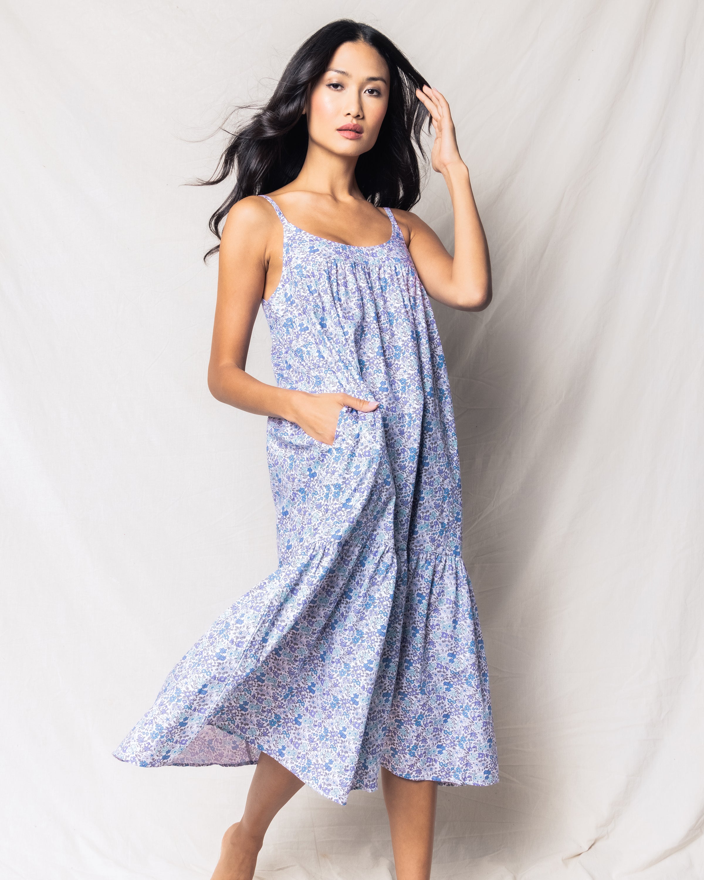 maxi dress nightgown Women's Twill Chloé Nightgown in Fleur D'Azur