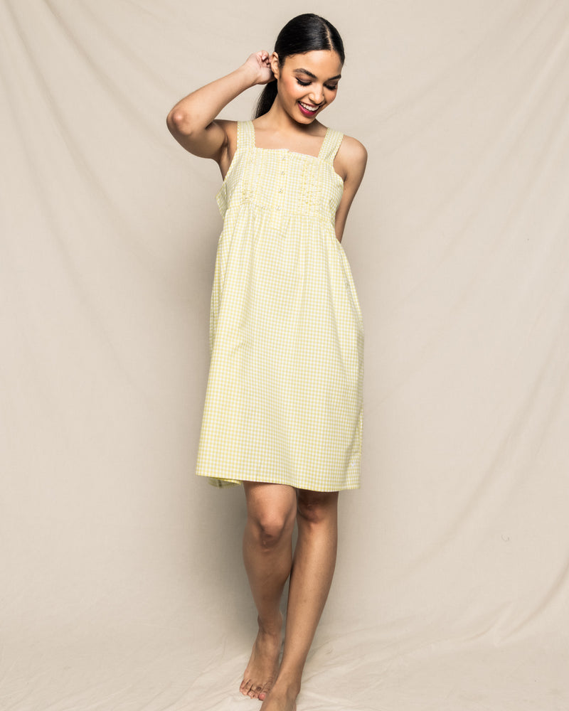 Women's Twill Charlotte Nightgown in Yellow Gingham