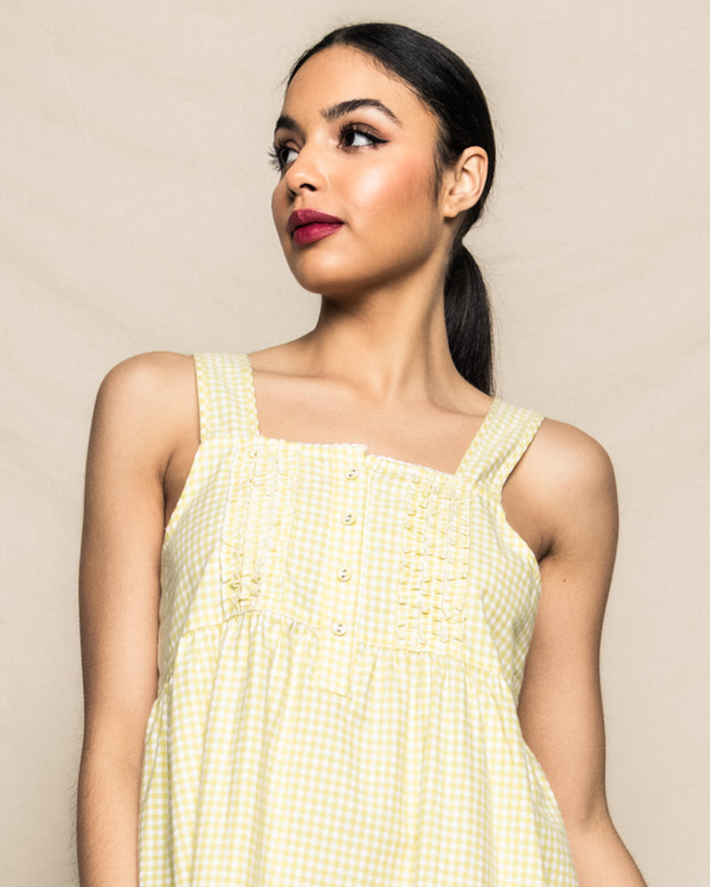 Women's Twill Charlotte Nightgown in Yellow Gingham